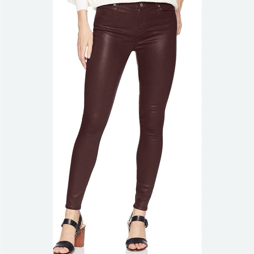 7 For All Mankind Skinny Coated Jeans in Dark Burgundy mid rise